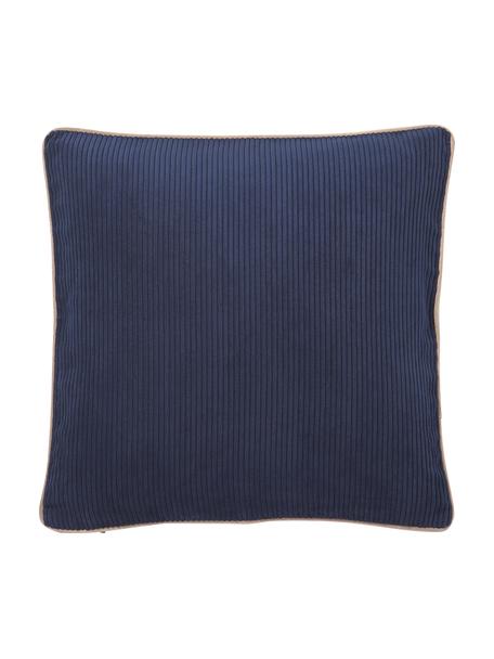 Tkané sametové povlaky na polštáře se strukturovaným povrchem Carter, 2 ks, 88% polyester, 12% nylon, Tmavě modrá, béžová, Š 45 cm, D 45 cm