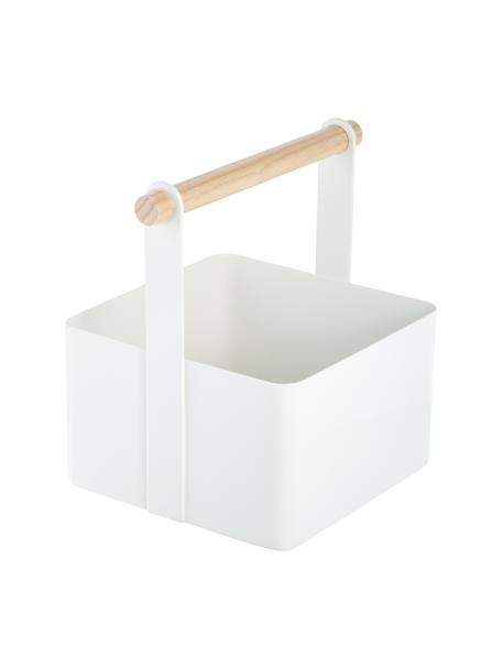 Aufbewahrungskorb Tosca, Box: Stahl, lackiert, Griff: Holz, Weiß, Braun, 16 x 16 cm