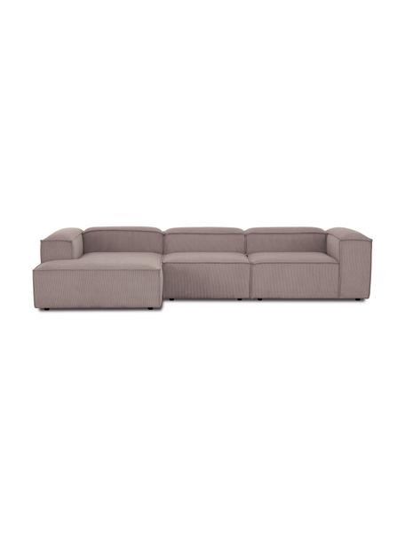 Divano angolare componibile in velluto a coste Lennon, Rivestimento: velluto a coste (92% poli, Struttura: legno di pino massiccio, , Piedini: plastica, Velluto a coste marrone, Larg. 327 x Prof. 180 cm, chaise-longue a sinistra