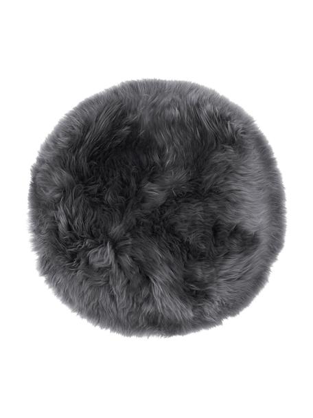 Kulatý podsedák z ovčí kůže Oslo, hladký, Tmavě šedá, Ø 37 cm