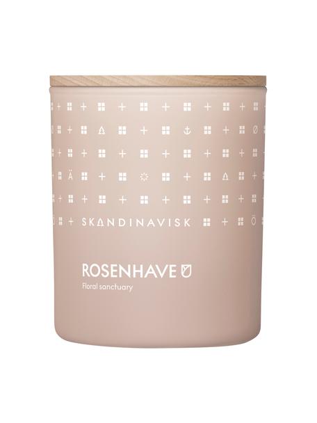 Duftkerze Rosenhave (Rose, Holunderblüten, Geranium), Behälter: Glas, Deckel: Birkenholz, Box: Karton, Rose, Holunderblüten, Geranium, Ø 8 x H 10 cm