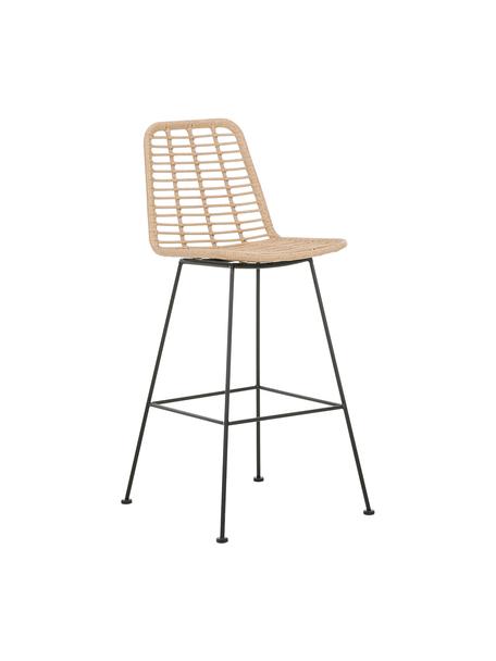 Polyrattan-Barstuhl Costa mit Metall-Beinen, Sitzfläche: Polyethylen-Geflecht, Gestell: Metall, pulverbeschichtet, Holz, B 56 x H 110 cm