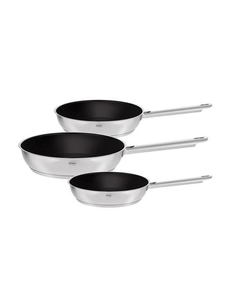 Set de sartenes Elegance, 3 pzas., Acero inoxidable 18/10, con revestimiento antiadherente, Acero inoxidable, negro, Set de diferentes tamaños