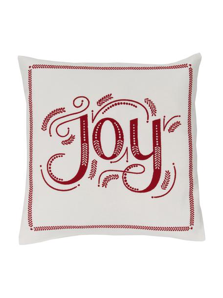 Federa arredo con motivo invernale Joy, 100% cotone, Bianco & rosso, Larg. 45 x Lung. 45 cm