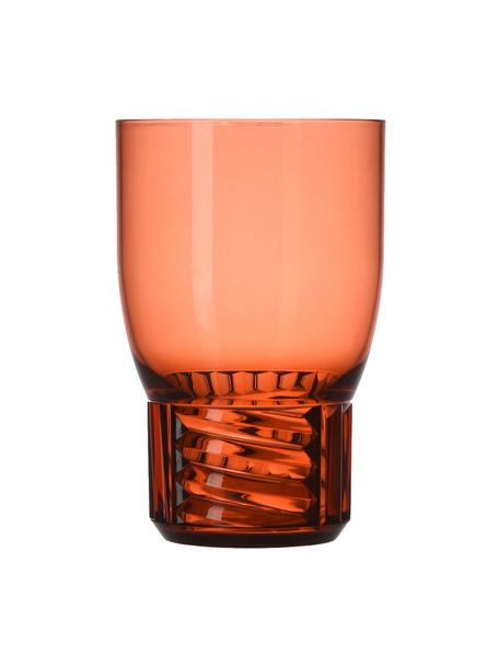 Vasos con relieves Trama, 4 uds., Plástico, Naranja transparente, Ø 9 x Al 13 cm, 460 ml