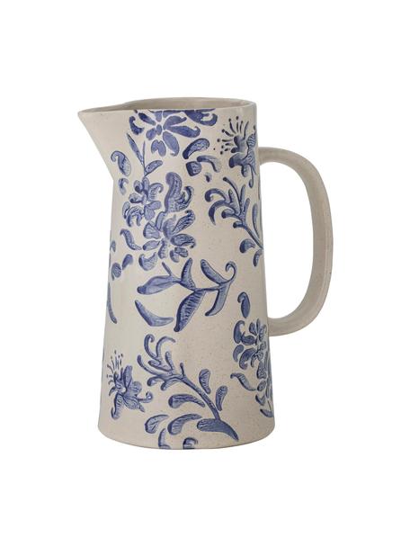 Handbeschilderde waterkan Petunia met bloemmotief, 1,7 L, Keramiek, Beige, blauwtinten, B 19 x H 23 cm, 1.7 L