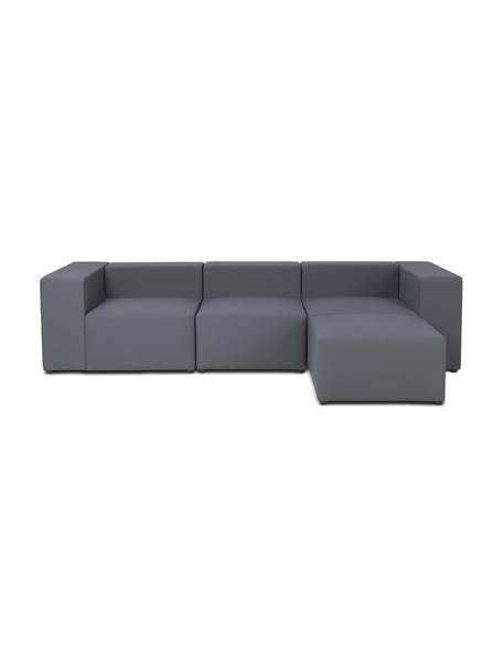 Modulares Outdoor-Sofa Simon (4-Sitzer) mit Hocker in Dunkelgrau, Bezug: 88% Polyester, 12% Polyet, Gestell: Siebdruckplatte, wasserfe, Dunkelgrau, B 285 x T 105 cm