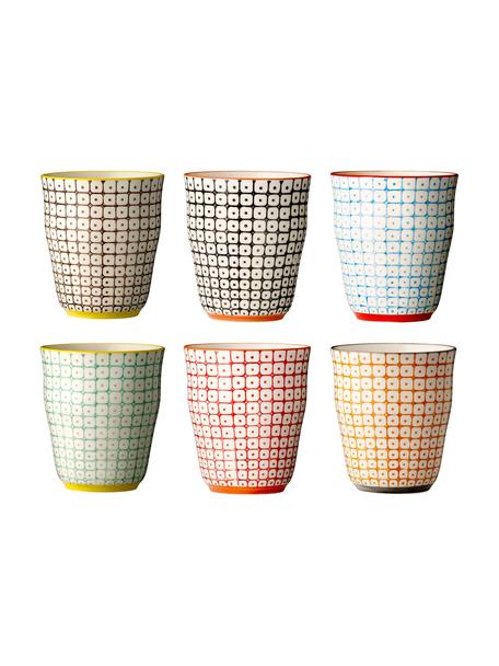 Set 6 tazze senza manico con motivo piccolo Carla, Gres, Multicolore, Ø 9 x Alt. 10 cm, 200 ml
