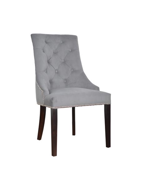 Krzesło tapicerowane z aksamitu Madam, Tapicerka: aksamit (100% poliester), Aksamitny szary, nogi: ciemny brązowy, S 56 x G 64 cm