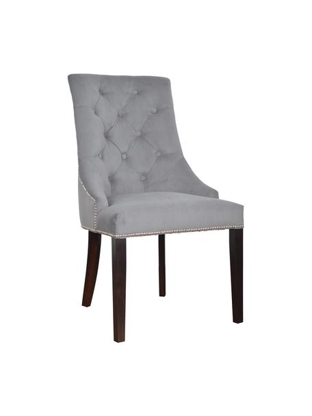 Stolička so zamatovým čalúnením Madam, Zamatová sivá, drevo čierne lakované, Š 56 x H 64 cm