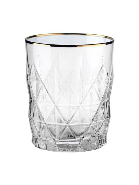 Waterglazen Upscale met structuurpatroon, 6 stuks, Glas, Transparant met goudkleurige rand, Ø 8 x H 10 cm, 345 ml