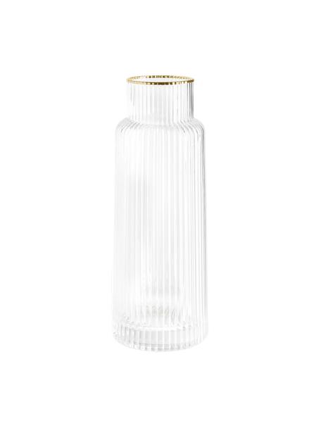 Handgemaakte waterkaraf Minna met groefreliëf 1,1 L, Mondgeblazen glas, Transparant, goudkleurig, Ø 10 x H 25 cm