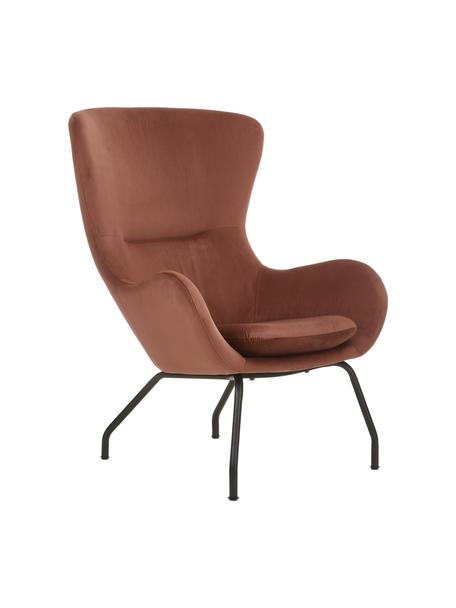 Fluwelen fauteuil Wing in bruin met metalen poten, Bekleding: fluweel (polyester), Frame: gegalvaniseerd metaal, Fluweel bruin, B 75 x H 85 cm