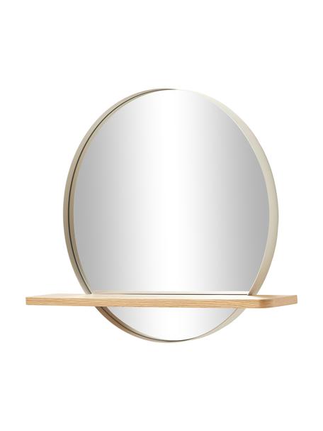 Ronde wandspiegel Kenny met houten plank, Plank: MDF met eikenhoutfineer, Lijst: gecoat metaal, Beige, hout, B 70 x H 60 cm