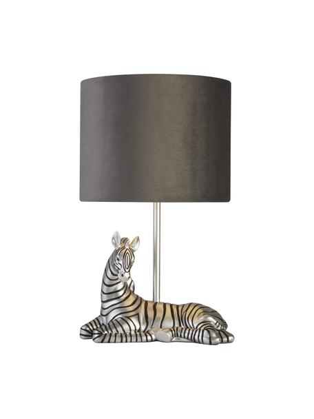 Designová stolní lampa se sametovým stínidlem Zebra, Šedá, stříbrná, černá