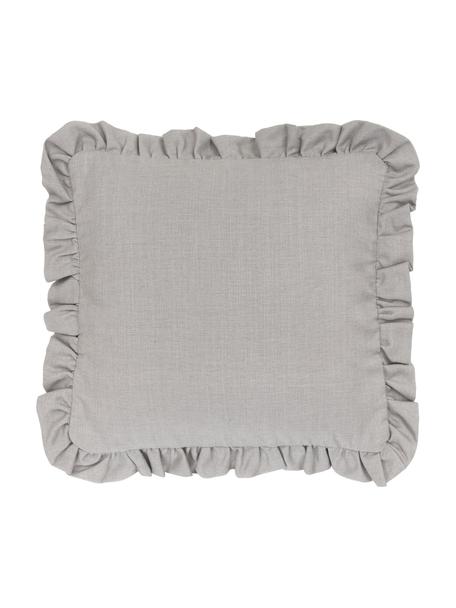 Housse de coussin 45x45 avec volants Camille, 60 % polyester, 25 % coton, 15 % lin, Gris, larg. 45 x long. 45 cm