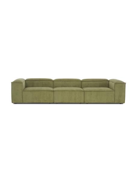 Sofa modułowa ze sztruksu Lennon (4-osobowa), Tapicerka: sztruks (92% poliester, 8, Stelaż: lite drewno sosnowe z cer, Nogi: tworzywo sztuczne, Zielony sztruks, S 327 x G 119 cm