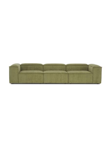 Modulares Sofa Lennon (4-Sitzer) aus Cord, Bezug: Cord (92% Polyester, 8% P, Gestell: Massives Kiefernholz, FSC, Füße: Kunststoff, Cord Grün, B 327 x T 119 cm