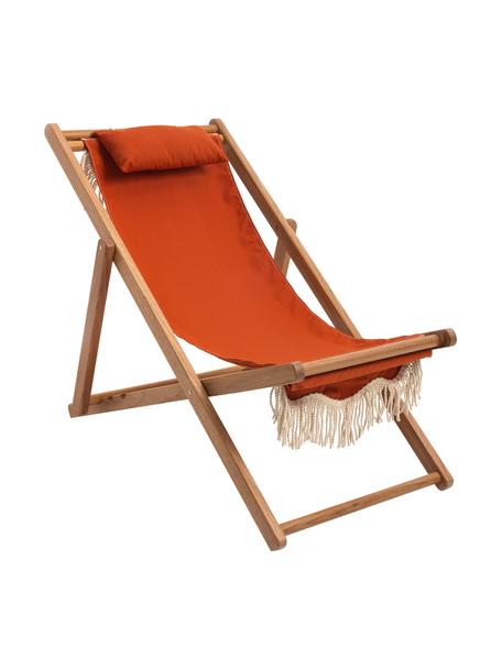 Inklapbare ligstoel Sling met franjes, Franjes: katoen, Frame: hout, Licht hout, oranje, B 59 x H 79 cm