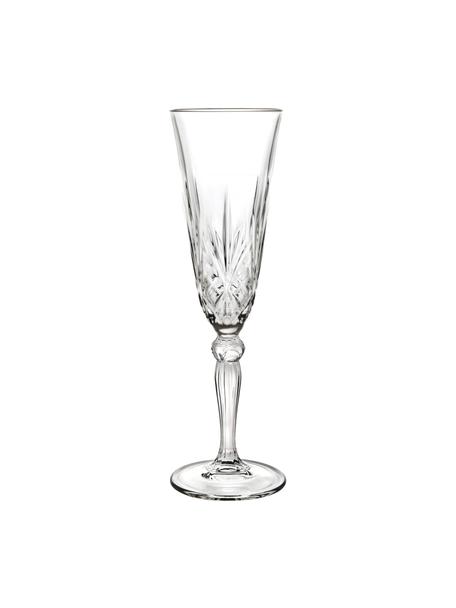 Kieliszek do szampana ze szkła kryształowego z reliefem Melodia, 6 szt., Szkło kryształowe, Transparentny, Ø 7 x W 22 cm, 160 ml