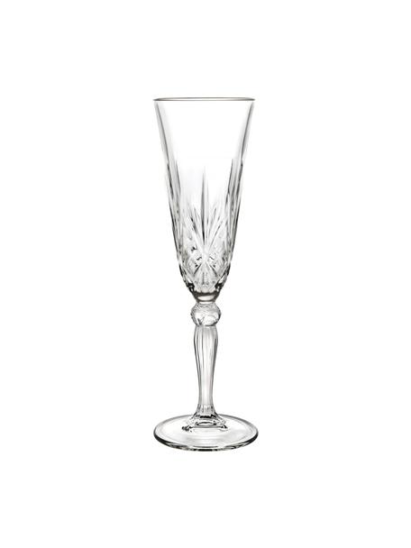 Kieliszek do szampana ze szkła kryształowego z reliefem Melodia, 6 szt., Szkło kryształowe, Transparentny, Ø 7 x W 22 cm, 160 ml