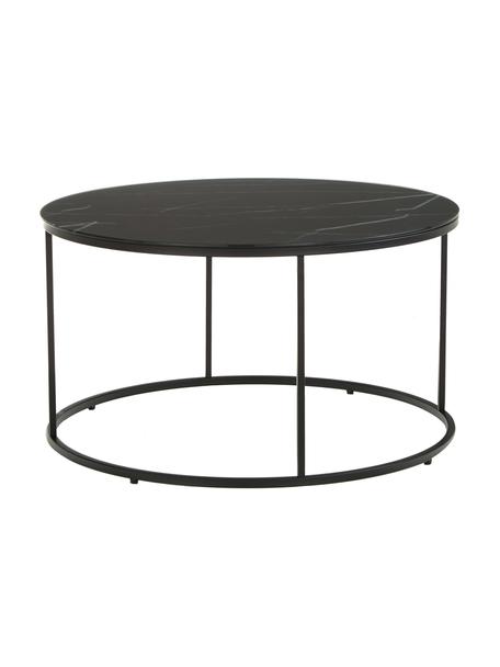 Kulatý konferenční stolek s mramorovanou skleněnou deskou Antigua, Černý mramorový vzhled, Ø 80 cm