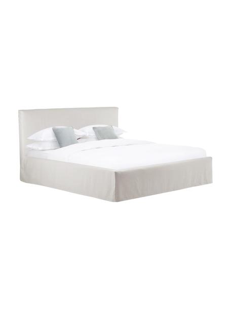 Cama tapizada Feather, con espacio de almacenamiento, Tapizado:  poliéster (texturizado) , Estructura: madera de pino maciza y p, Tejido greige, An 200 x L 200 cm