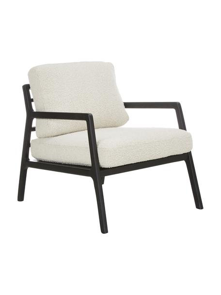Bouclé fauteuil Becky van eikenhout, Bekleding: 54% polyester, 46% acryl , Frame: massief eikenhout, Bouclé beige, zwart gelakt eikenhout, B 73 x H 71 cm