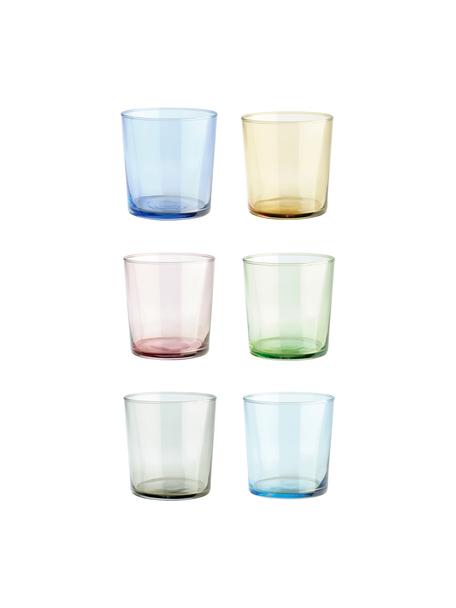 Wassergläser Lola in Bunt, 6er-Set, Glas, Grüntöne, Blautöne, Rosa, Gelb, Ø 7 x H 9 cm, 345 ml