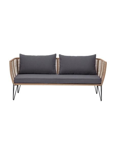 Garten-Loungesofa Mundo mit Kunststoff-Geflecht (2-Sitzer), Gestell: Metall, pulverbeschichtet, Sitzfläche: Polyethylen, Bezug: Polyester, Beige, Grau, B 175 x T 74 cm