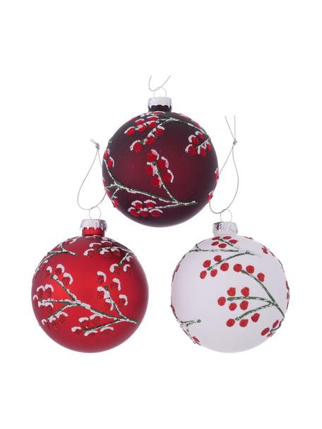 Handgefertigtes Weihnachtskugeln-Set Winterberry, 12-tlg., Rot, Weiß, Grün, Ø 8 x H 8 cm