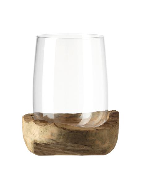 Handgefertigtes Windlicht Terra mit Teaksockel, Windlicht: Glas, Sockel: Teakholz, Teakholz, Ø 23 x H 27 cm