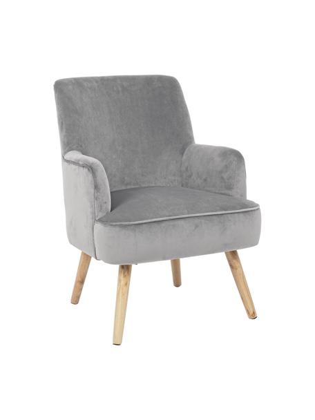 Poltrona in velluto grigio Adeline, Rivestimento: velluto di poliestere, Gambe: legno di quercia, Struttura: legno di pino, Velluto grigio, beige, Larg. 60 x Prof. 67 cm