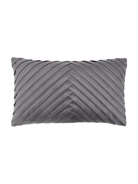 Fluwelen kussenhoes Lucie in donkergrijs met structuur-oppervlak, 100% fluweel (polyester), Grijs, B 30 x L 50 cm