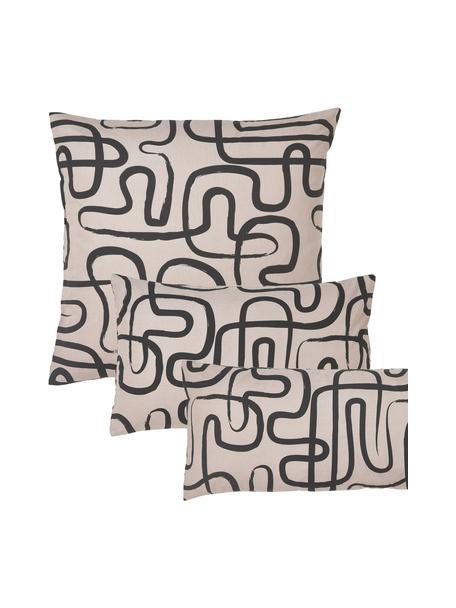 Funda de almohada de percal Malu, Gris pardo, negro, An 45 x L 110 cm