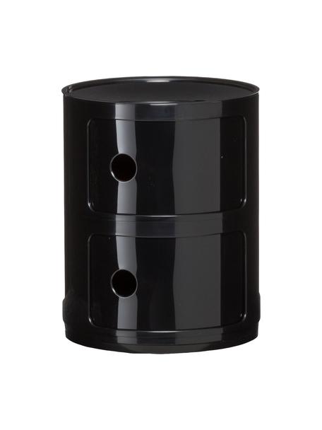 Design bijzettafel Componibili, 2 vakken in zwart, Kunststof (ABS), gelakt, Greenguard gecertificeerd, Glanzend zwart, Ø 32 x H 40 cm