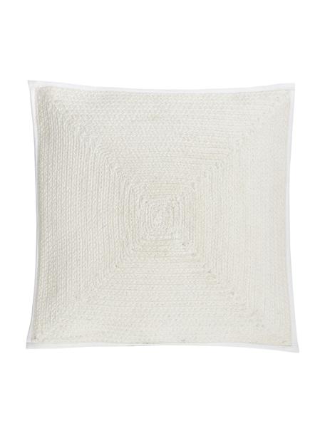 Federa cuscino divano effetto juta con bordino Justina, 100% cotone, Bianco crema, Larg. 45 x Lung. 45 cm