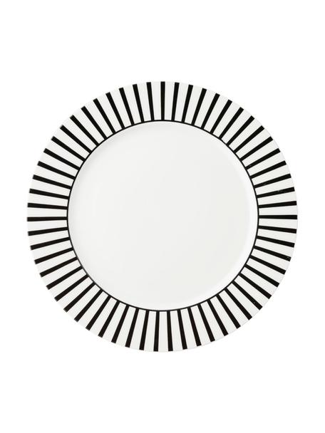 Dinerborden Ceres Loft met streepdecoratie in zwart / wit, 4 stuks, Porselein, Wit, zwart, Ø 26 x H 2 cm