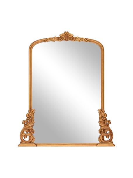 Specchio barocco da parete con cornice in legno dorato Fabricio, Cornice: pannello di fibra a media, Retro: pannello di fibra a media, Superficie dello specchio: lastra di vetro, Dorato, Larg. 85 x Alt. 100 cm