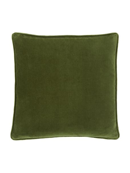 Housse de coussin velours vert mousse Dana, 100 % velours de coton, Vert mousse, larg. 50 x long. 50 cm