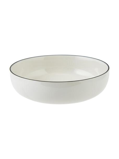 Assiettes creuses en porcelaine Facile, 2 pièces, Porcelaine robuste de haute qualité (env. 50 % kaolin, 25 % quartz et 25 % feldspath), Blanc crème avec bord noir, Ø 18 x haut. 6 cm