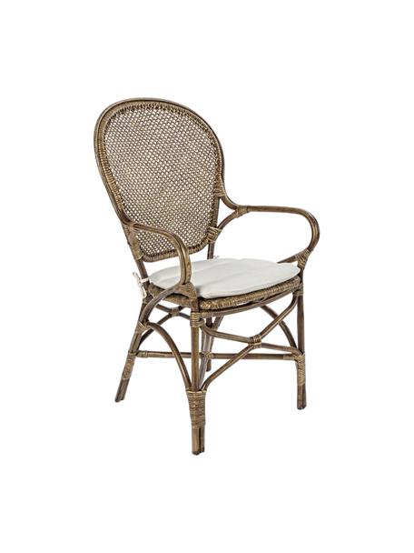 Krzesło z podłokietnikami Miel, Stelaż: rattan lakierowany, Tapicerka: bawełna, Rattan, S 55 x W 96 cm