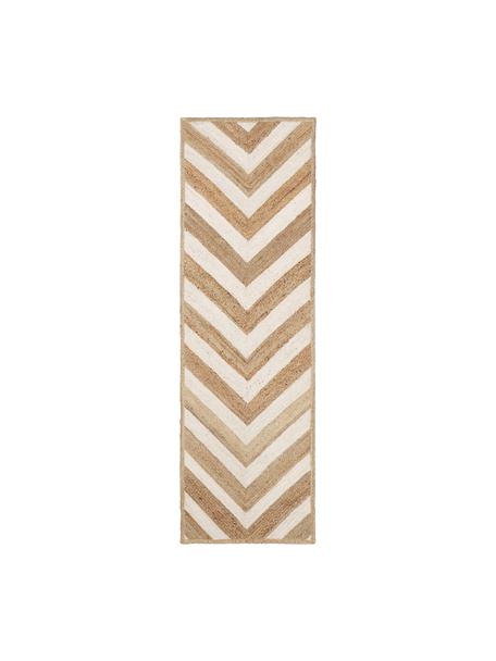 Handgefertigter Jute-Läufer Eckes, 100% Jute, Beige, Weiß, B 80 x L 250 cm
