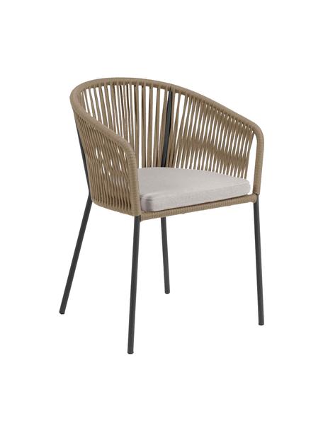 Sedia da giardino Yanet, Rivestimento: 100% poliestere, Struttura: metallo zincato, Tessuto taupe, marrone chiaro, Larg. 56 x Prof. 55 cm