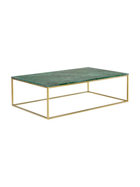 Tavolino grande da salotto con piano in marmo Alys, Struttura: metallo rivestito, Marmo verde, dorato, Larg. 120 x Alt. 35 cm