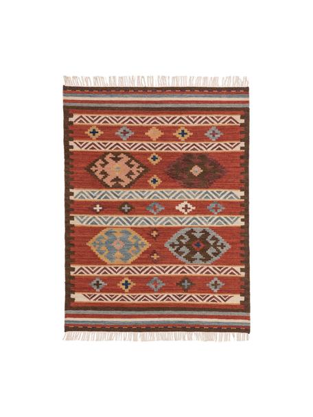Tappeto kilim in lana tessuto a mano Zohra, Retro: 100% lana Nel caso dei ta, Rosso, multicolore, Larg. 200 x Lung. 300 cm (taglia L)