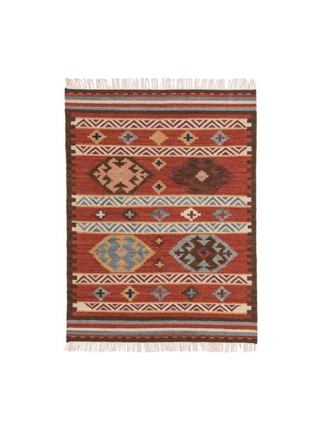 Alfombra artesanal de lana Zohra, Parte superior: 90% lana, 10% algodón, Reverso: lana Las alfombras de lan, Tonos rojos, An 160 x L 230 cm (Tamaño M)