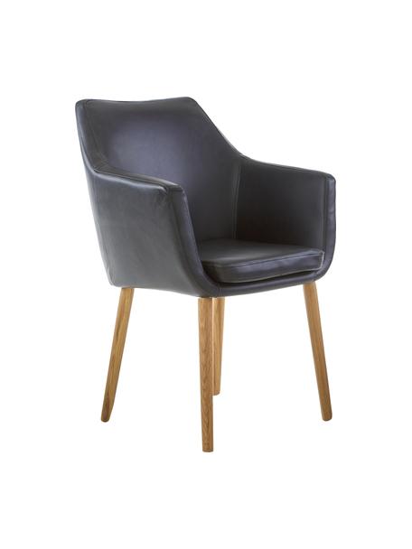 Chaise cuir synthétique pieds en bois Nora, Cuir synthétique noir, pieds chêne, larg. 56 x prof. 55 cm