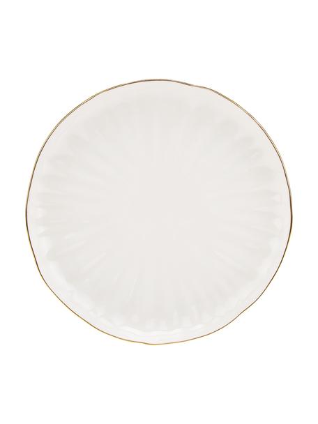 Frühstücksteller Sali aus Porzellan mit goldenem Rand und Relief, 2 Stück, Porzellan, Weiß, Ø 21 cm