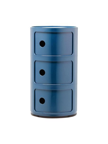 Contenitore di design con 3 cassetti Componibili, Plastica certificata Greenguard, Blu lucido, Ø 32 x Alt. 59 cm